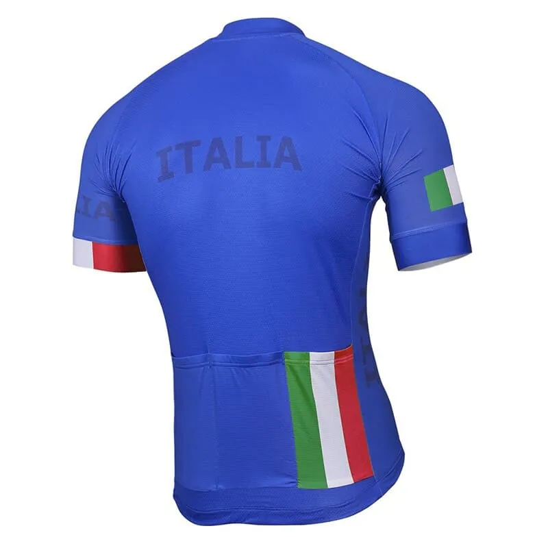 Italia Cycling Jersey (Blue with Flag Trim Sleeve)