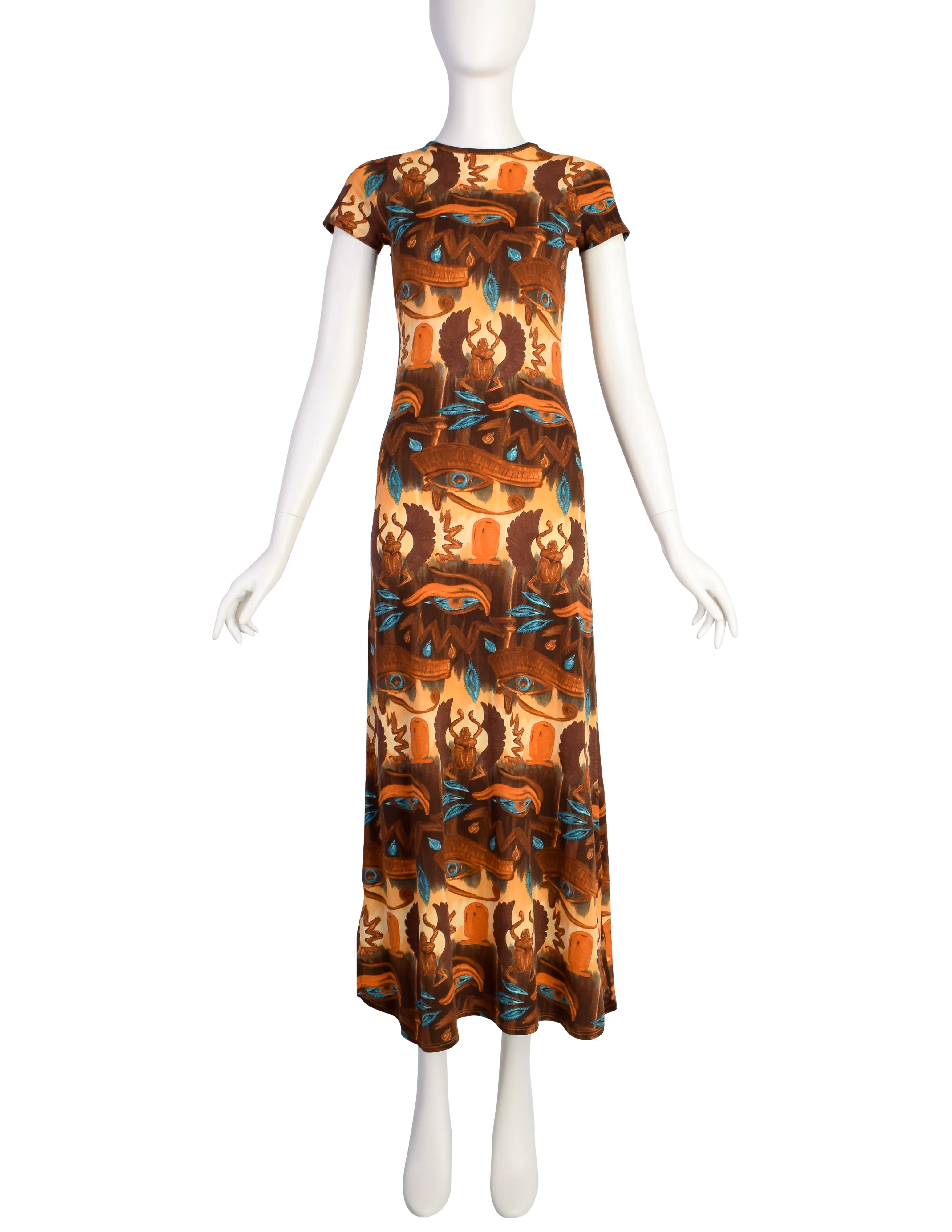 Jean Paul Gaultier Vintage SS 1997 Eye of Horus Scarab Print Maxi Dress