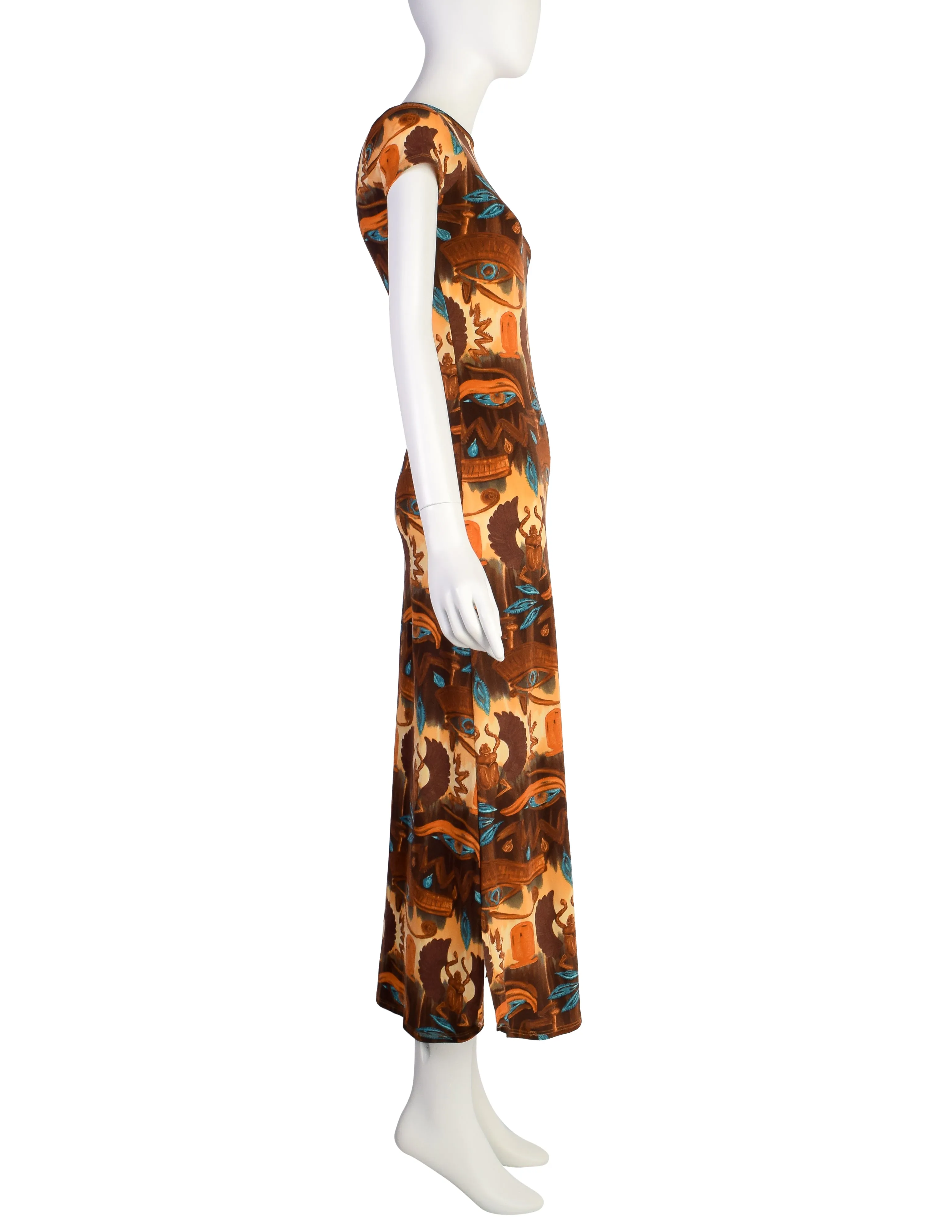 Jean Paul Gaultier Vintage SS 1997 Eye of Horus Scarab Print Maxi Dress