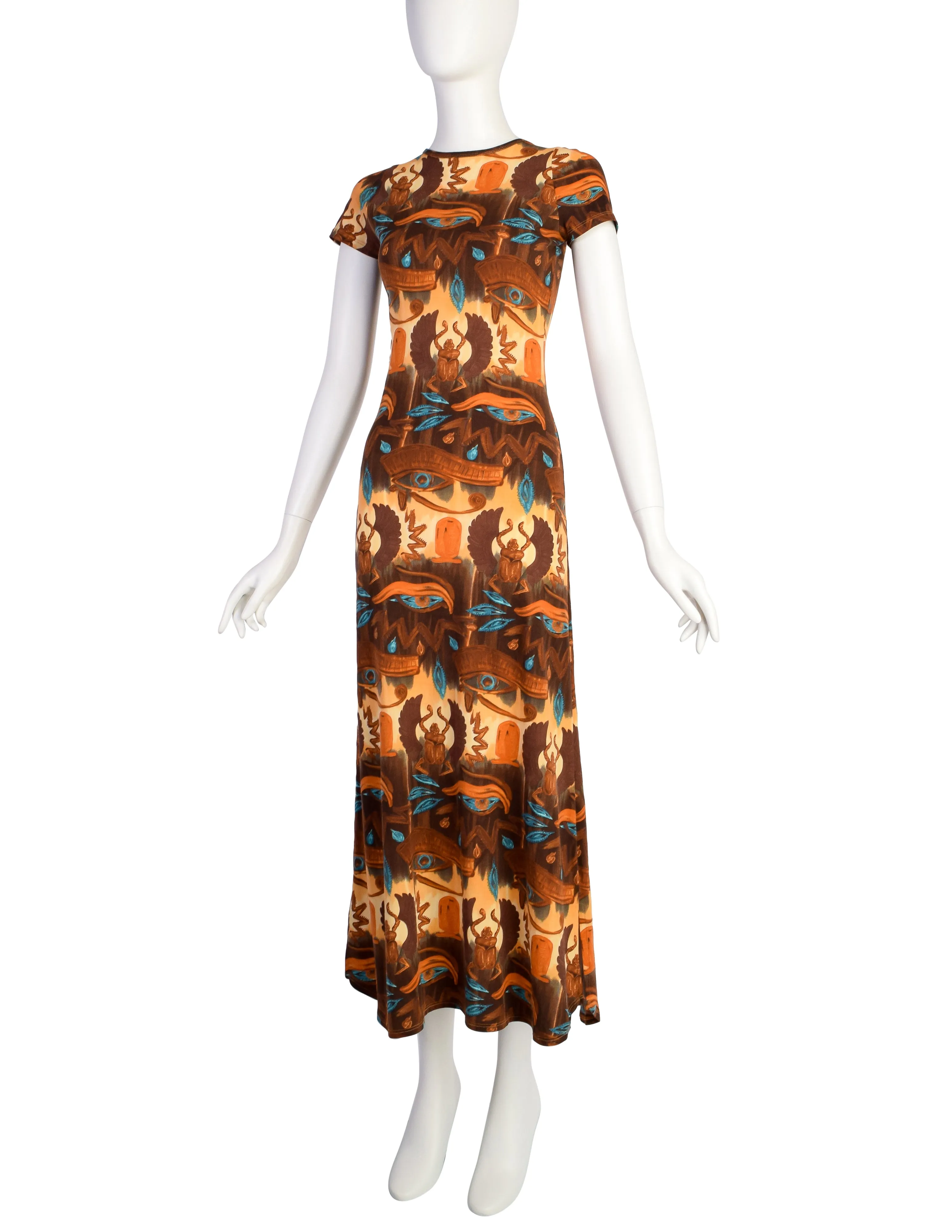 Jean Paul Gaultier Vintage SS 1997 Eye of Horus Scarab Print Maxi Dress