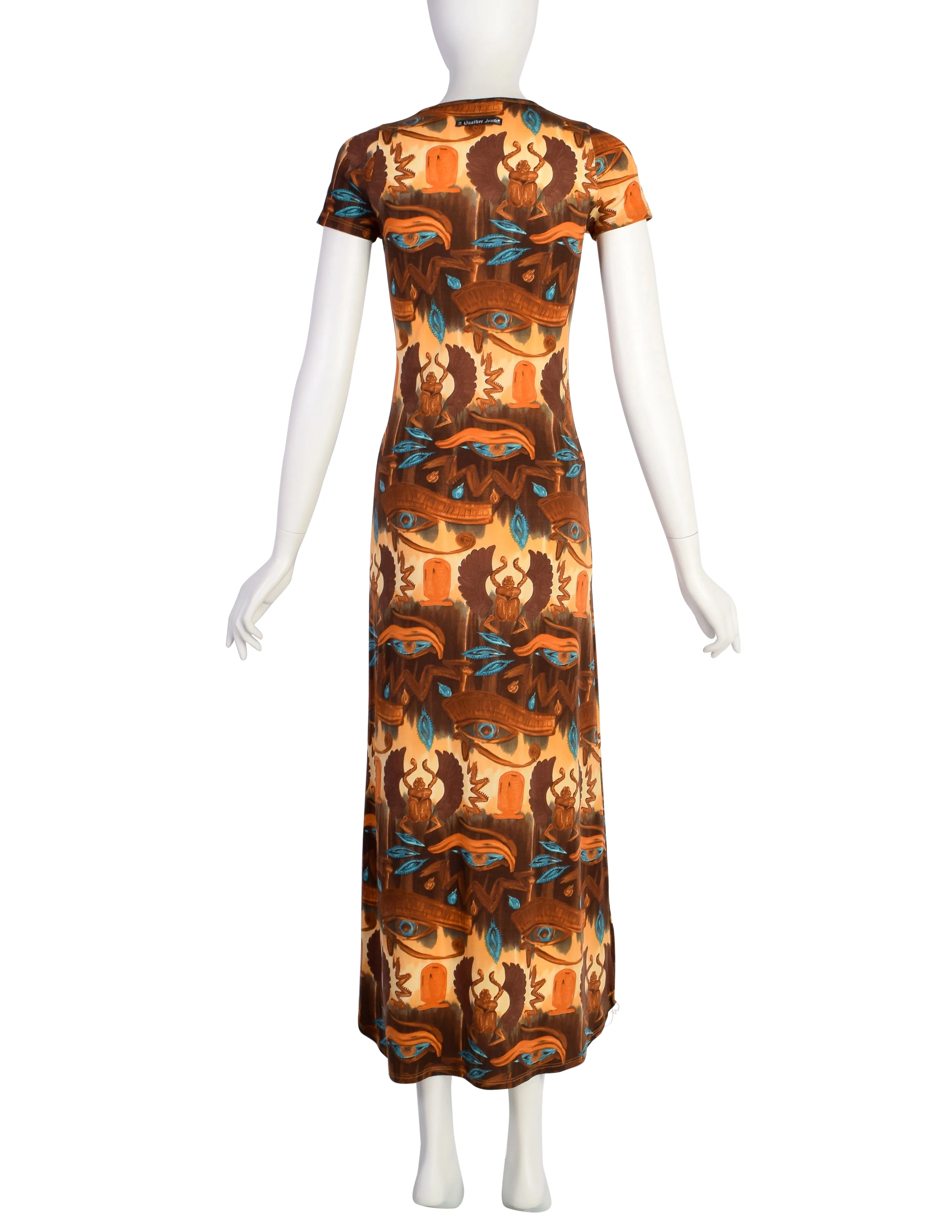 Jean Paul Gaultier Vintage SS 1997 Eye of Horus Scarab Print Maxi Dress