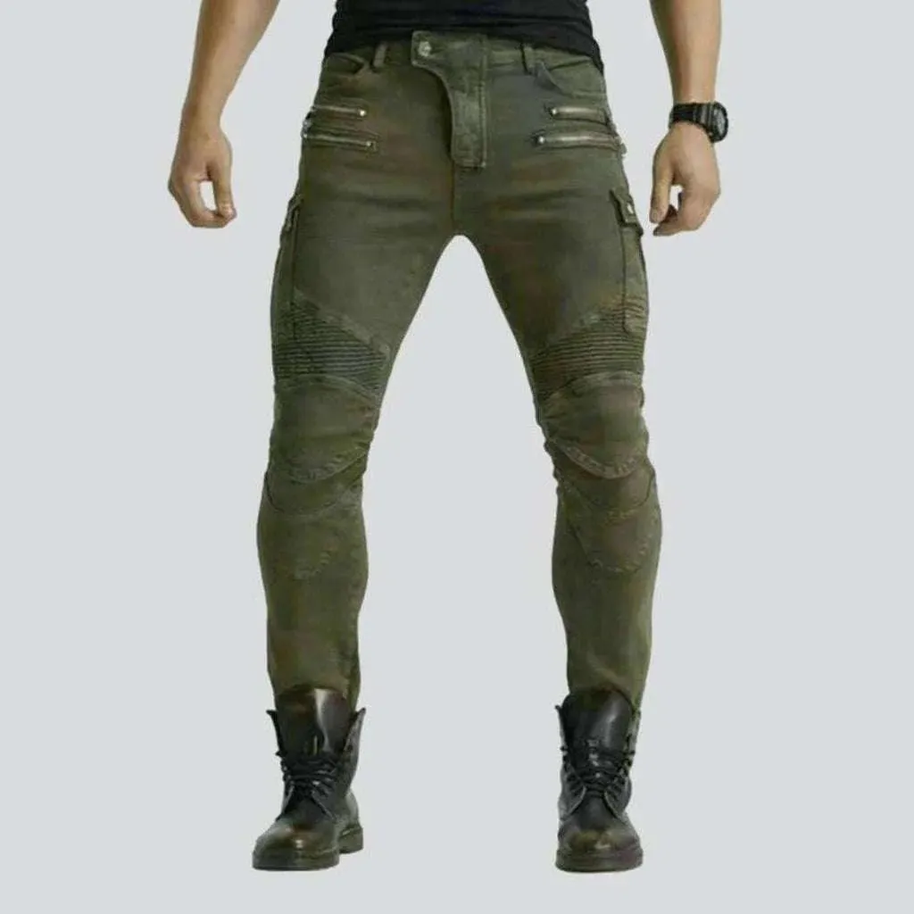 Khaki biker jeans for men