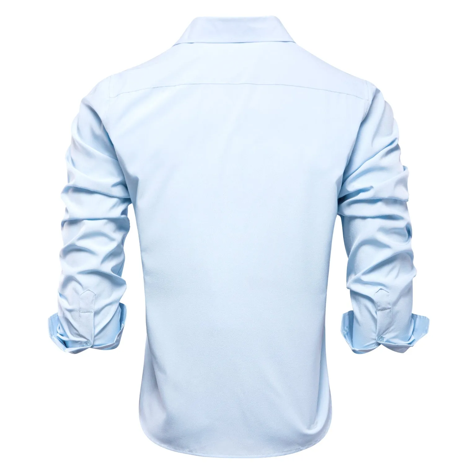 Light Blue Solid Stretch Men's Long Sleeve Shirt