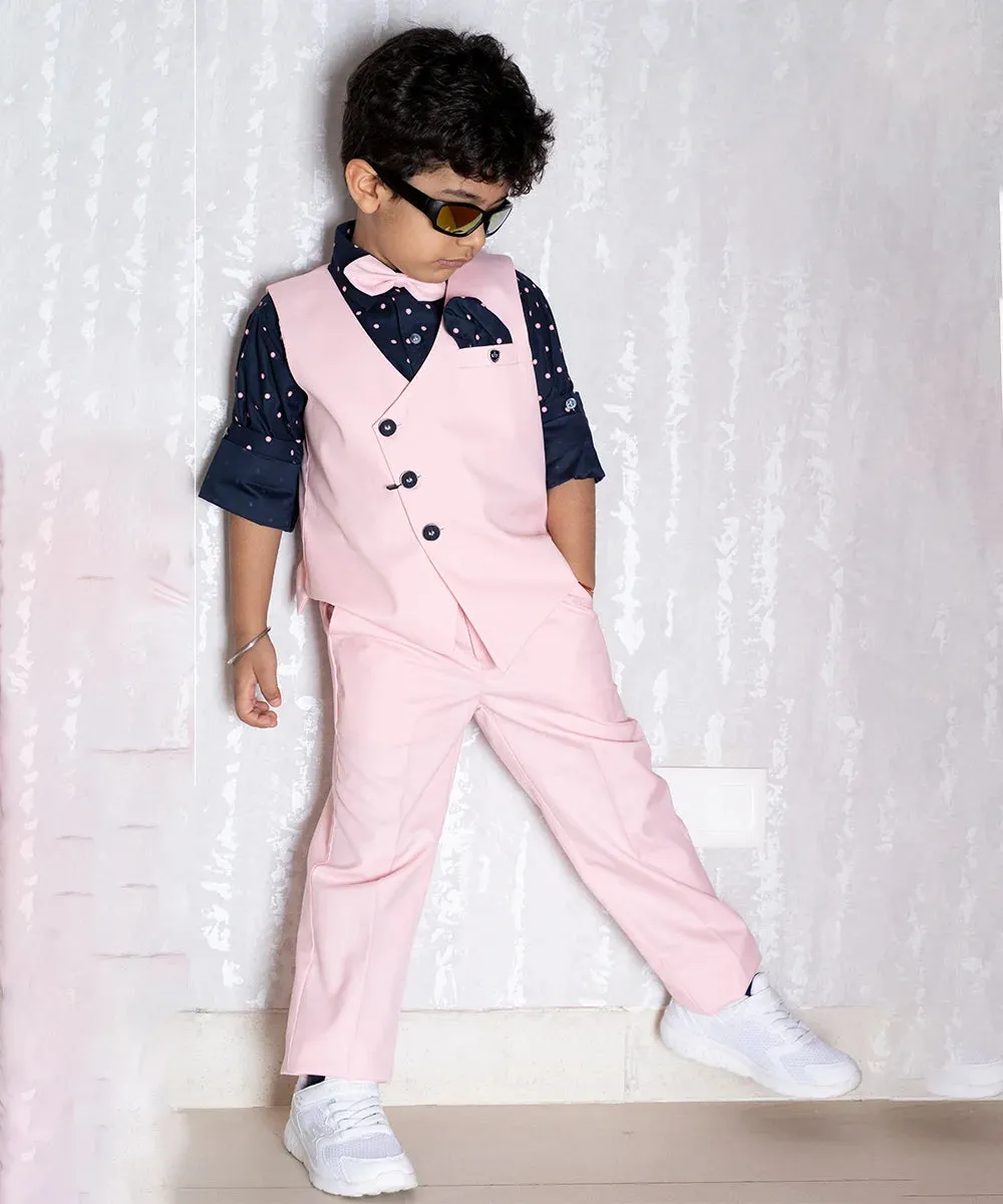 Light Pink Colored Party Wear Waist Coat Set for Boys