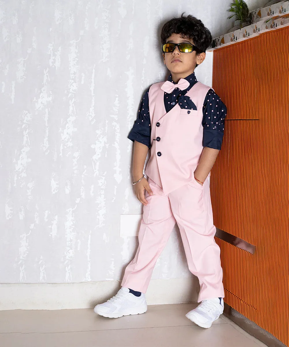 Light Pink Colored Party Wear Waist Coat Set for Boys