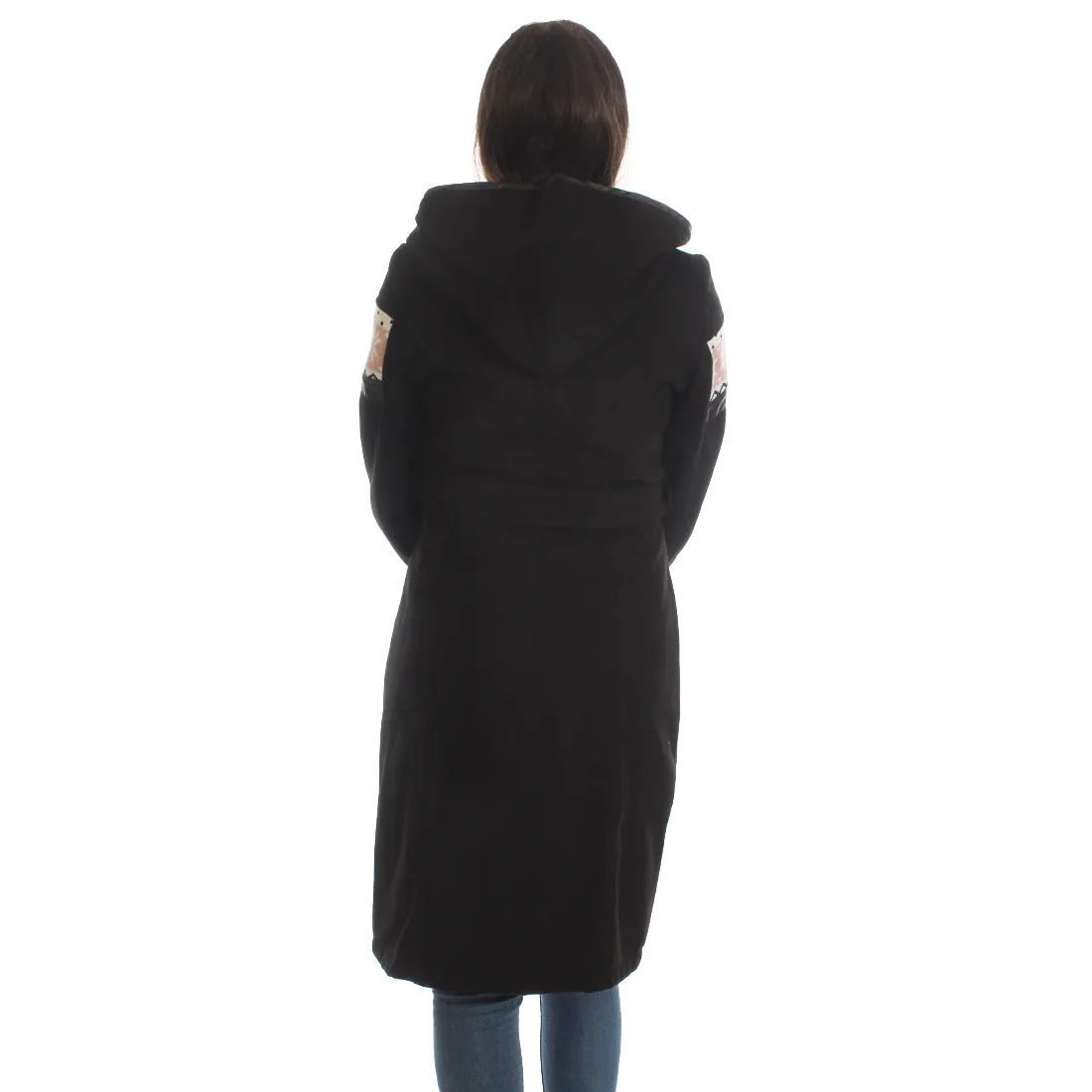 Long coat with removable hoodie/ black -5897