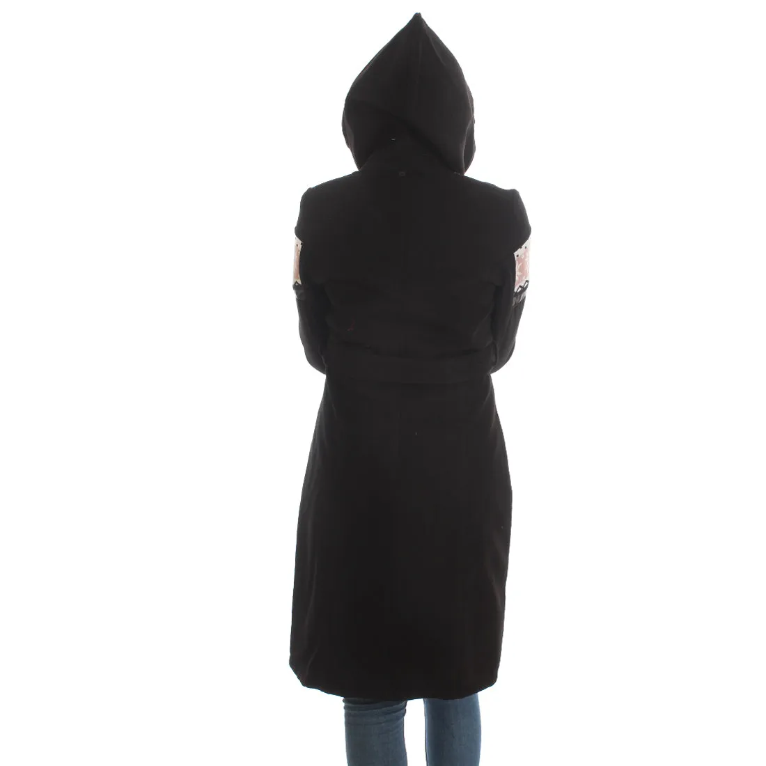 Long coat with removable hoodie/ black -5897