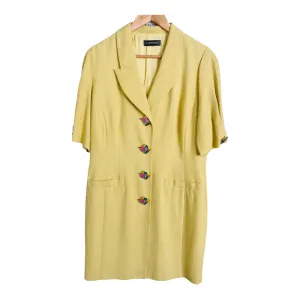 Louis Feraud Vintage Viscose Blend Short Sleeve Shirt Dress Yellow UK Size 14