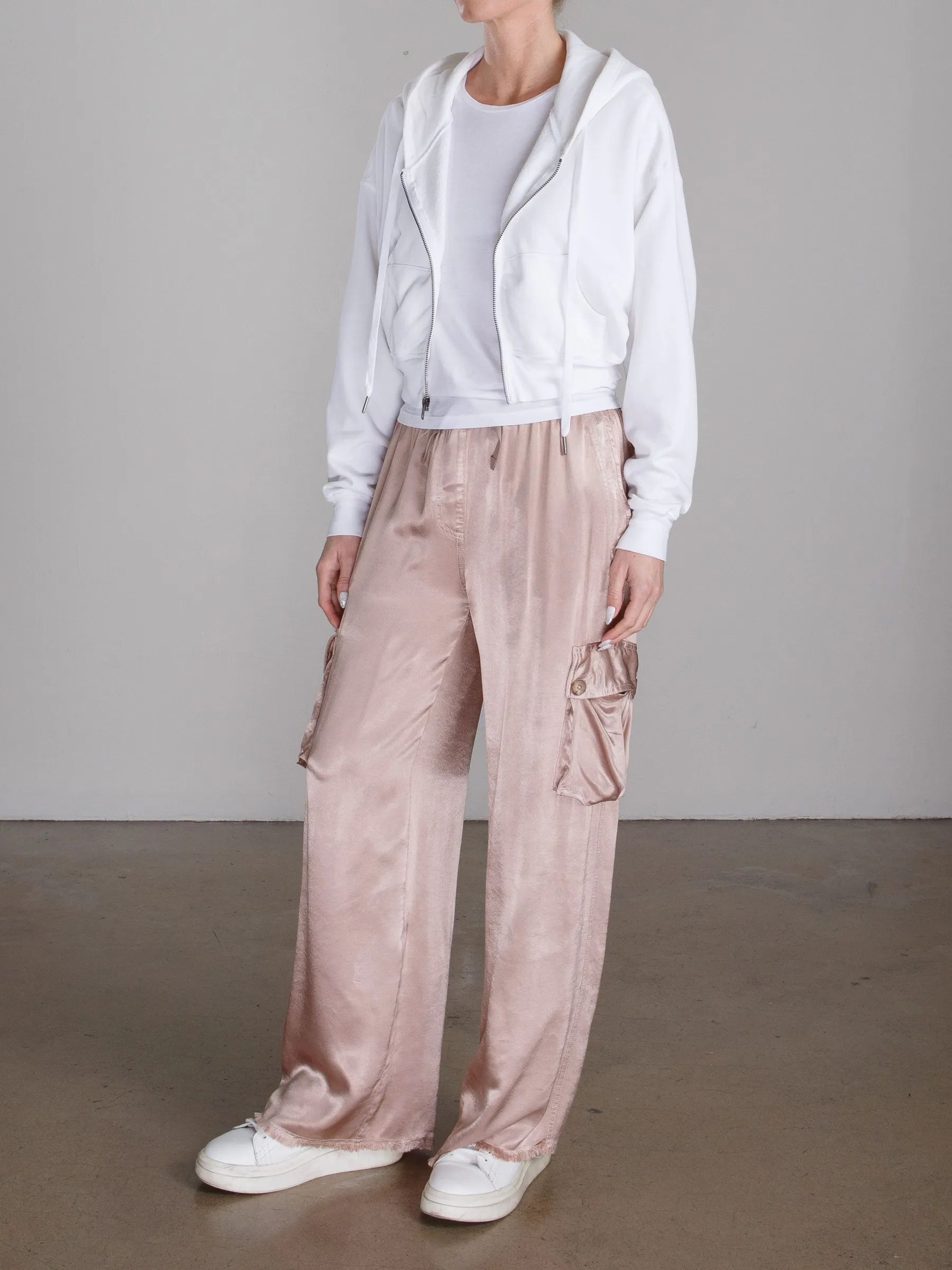 Mason Cargo Pant in Vintage Satin - Nude