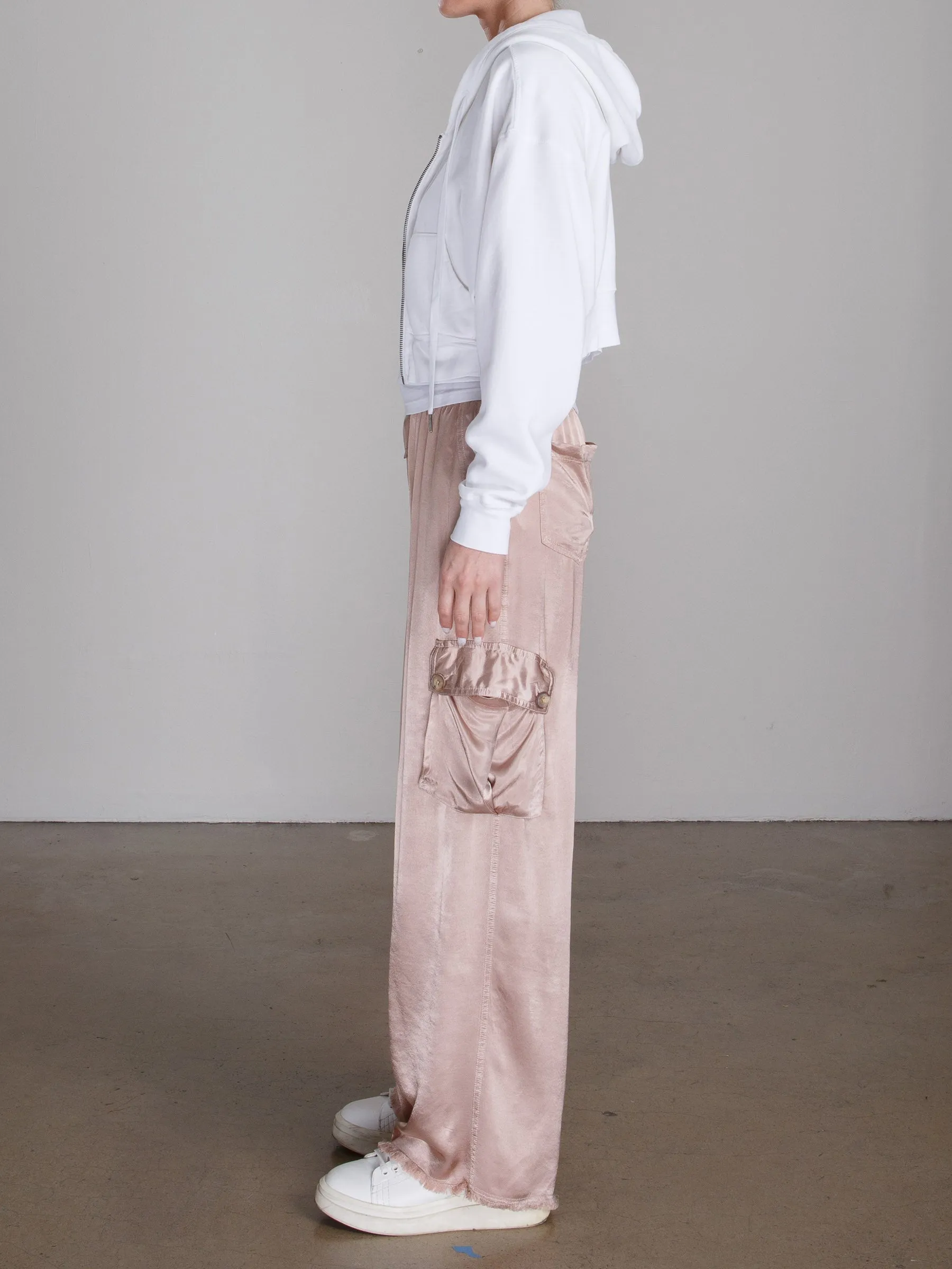 Mason Cargo Pant in Vintage Satin - Nude