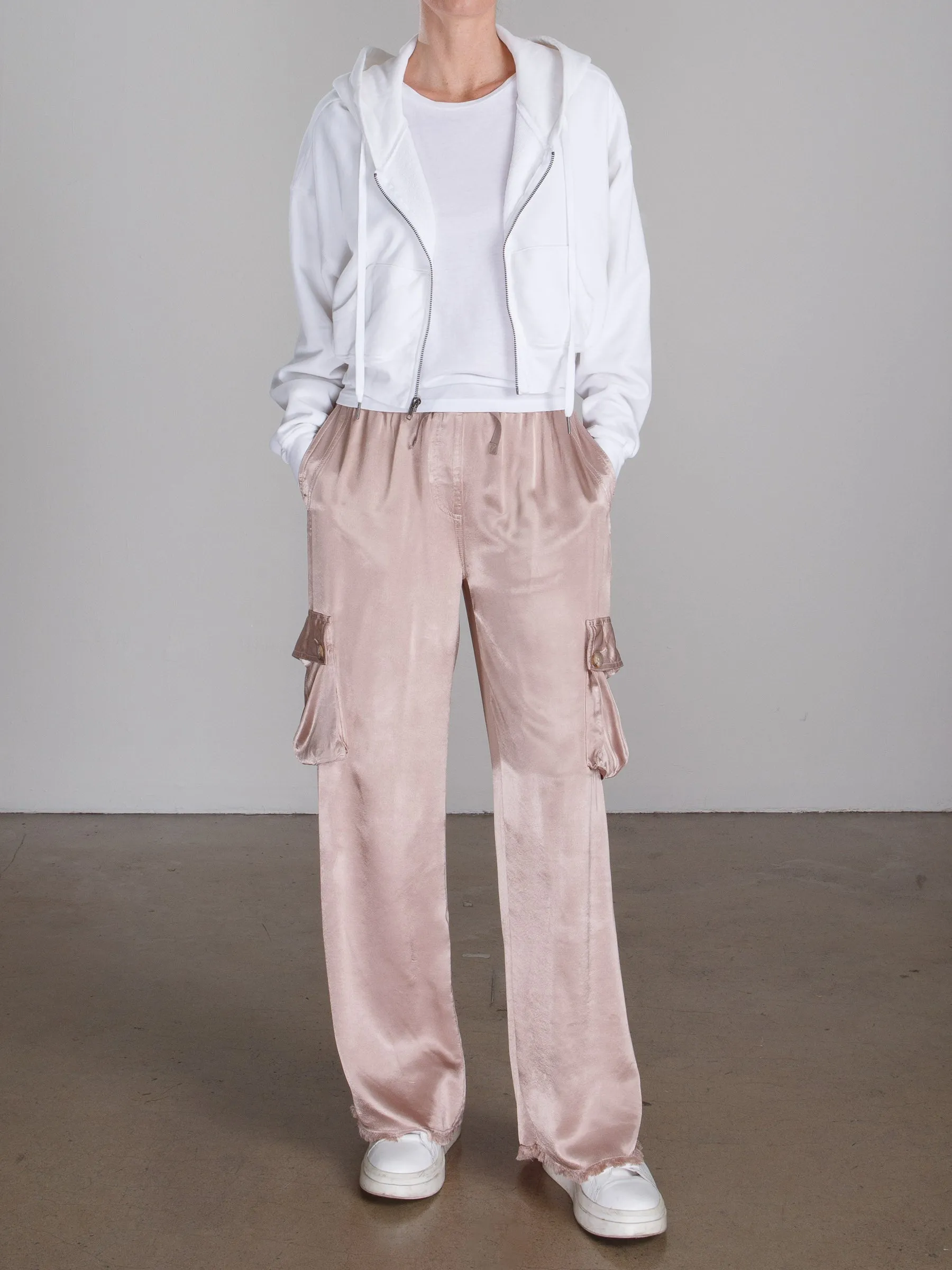 Mason Cargo Pant in Vintage Satin - Nude