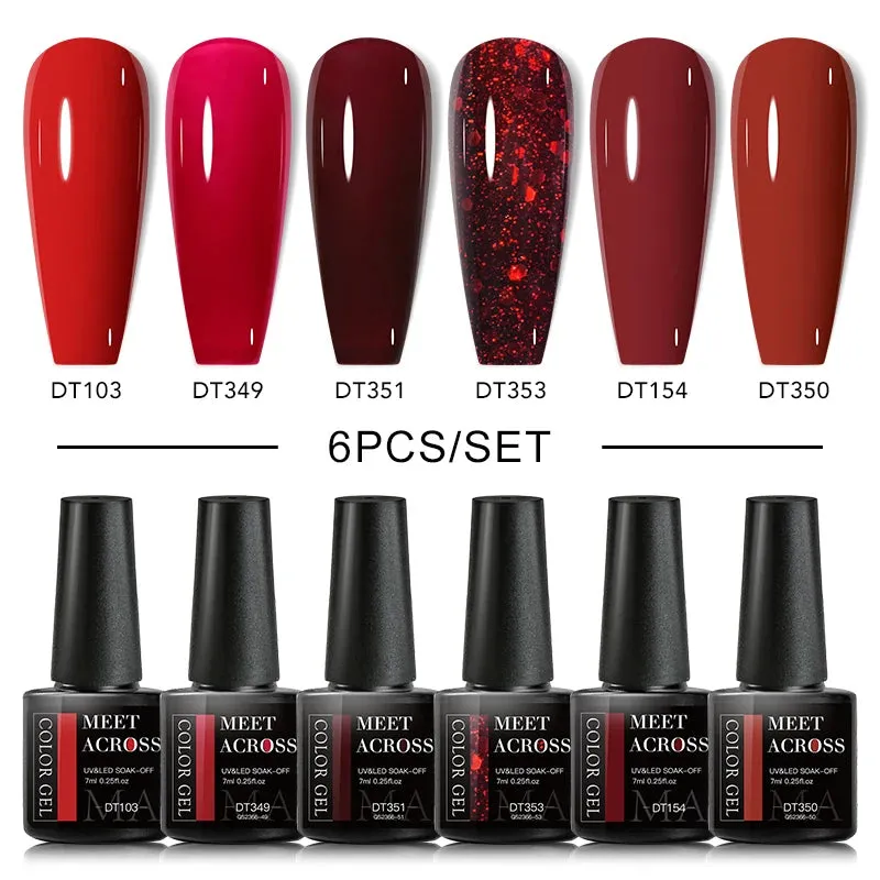 MEET ACROSS Gel Nail Polish Set: 6 Macaron Colors, Glitter, UV Nail Kit, Base & Matte Top Coat