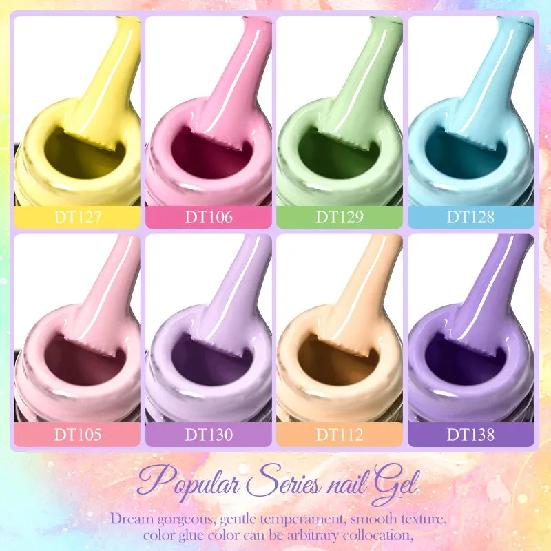 MEET ACROSS Gel Nail Polish Set: 6 Macaron Colors, Glitter, UV Nail Kit, Base & Matte Top Coat