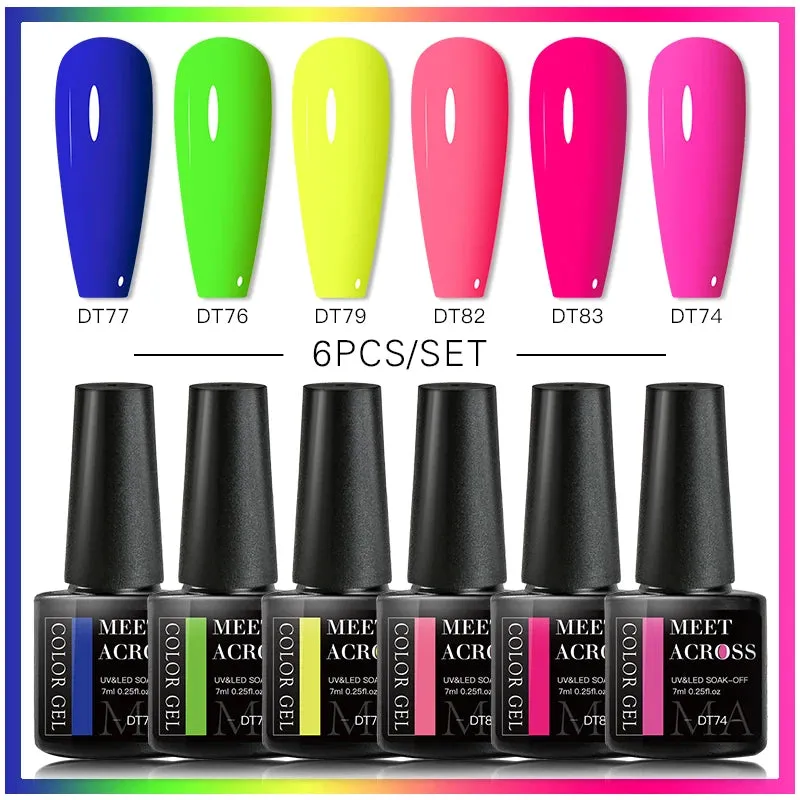 MEET ACROSS Gel Nail Polish Set: 6 Macaron Colors, Glitter, UV Nail Kit, Base & Matte Top Coat