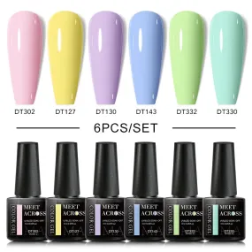 MEET ACROSS Gel Nail Polish Set: 6 Macaron Colors, Glitter, UV Nail Kit, Base & Matte Top Coat