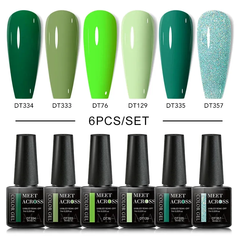 MEET ACROSS Gel Nail Polish Set: 6 Macaron Colors, Glitter, UV Nail Kit, Base & Matte Top Coat