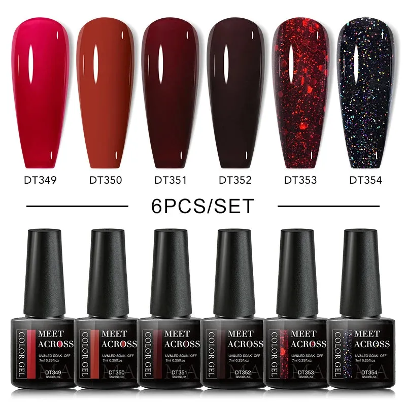 MEET ACROSS Gel Nail Polish Set: 6 Macaron Colors, Glitter, UV Nail Kit, Base & Matte Top Coat