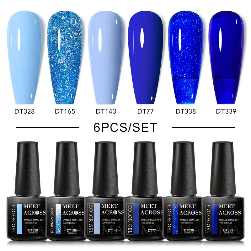 MEET ACROSS Gel Nail Polish Set: 6 Macaron Colors, Glitter, UV Nail Kit, Base & Matte Top Coat