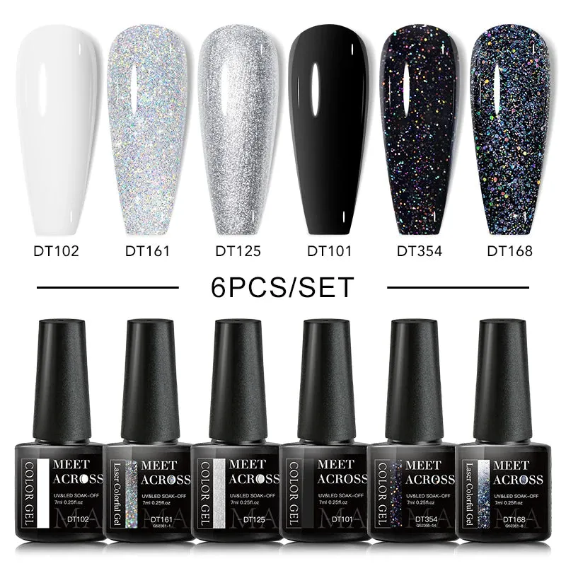 MEET ACROSS Gel Nail Polish Set: 6 Macaron Colors, Glitter, UV Nail Kit, Base & Matte Top Coat