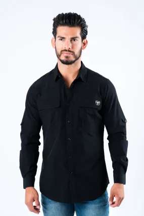 Men's Fishing Black Long Sleeve Shirt