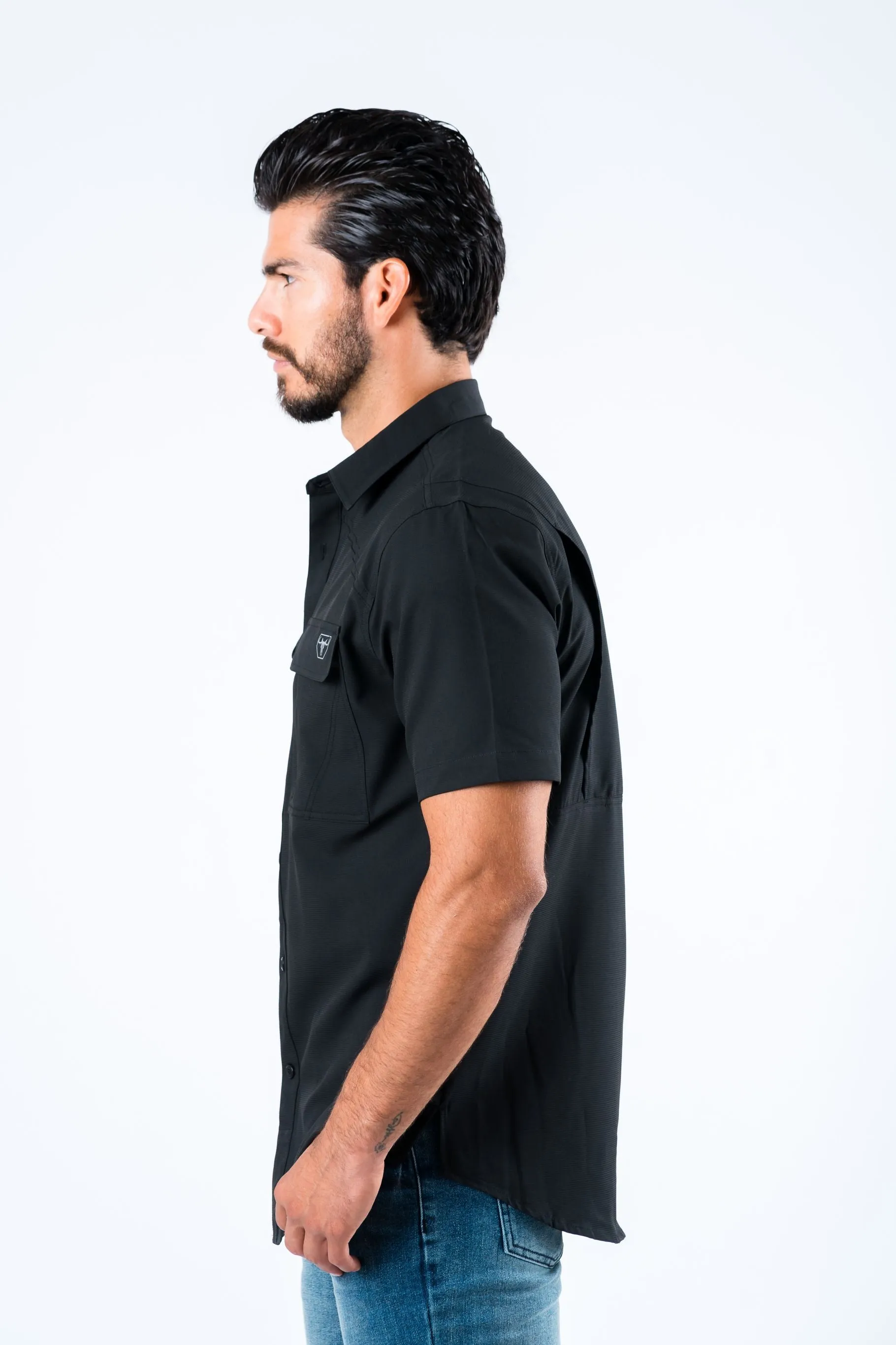 Men's Fishing Black Short Sleeve Shirt