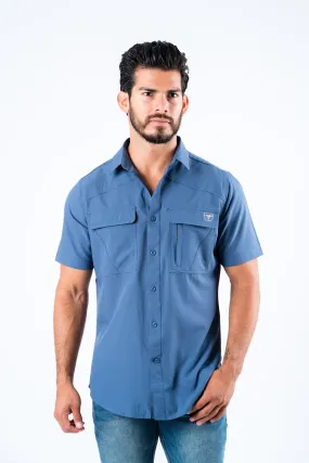 Men's Fishing Blue Short Sleeve Shirt