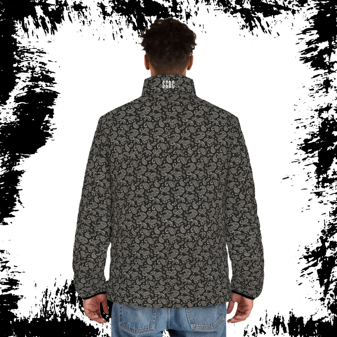 Men's SCBC "Paisley Bro" Puffer Jacket (AOP). Puffer Jacket, Spring, Mens Clothes, Warm Jacket, Lightweight, Paisley Print, Graphic Design.