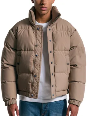 Men's Tan Puffer Jacket With High Collar