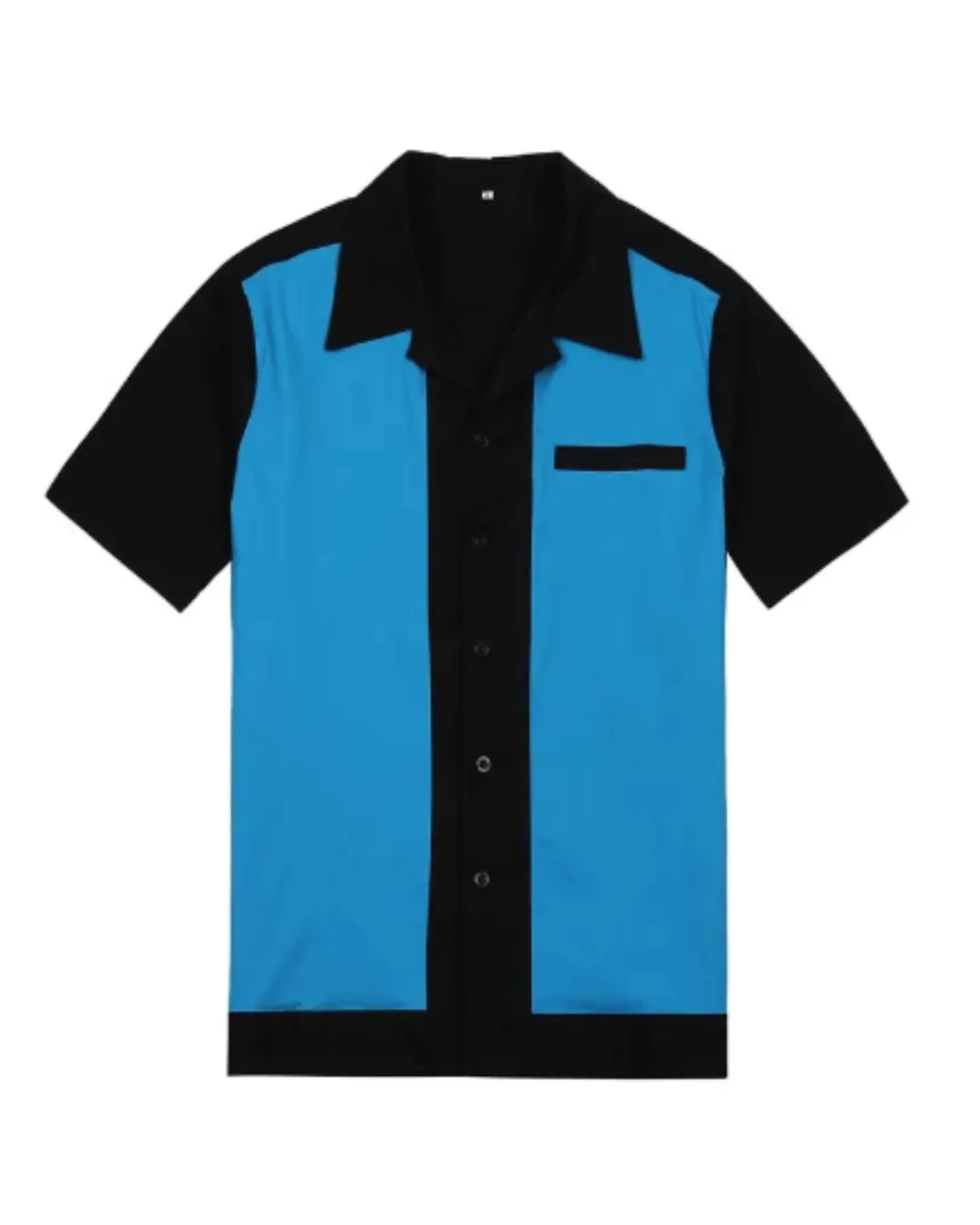 Mens Vintage Style Bowling Dress Shirt - Blue Panels