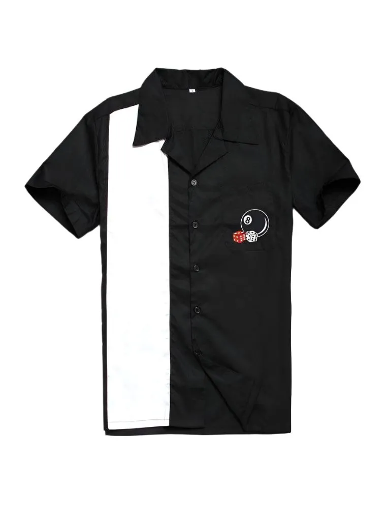 Mens Vintage Style Bowling Dress Shirt - EIGHT BALL & DICE