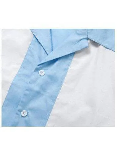 Mens Vintage Style Bowling Dress Shirt - Pale Blue White Panels