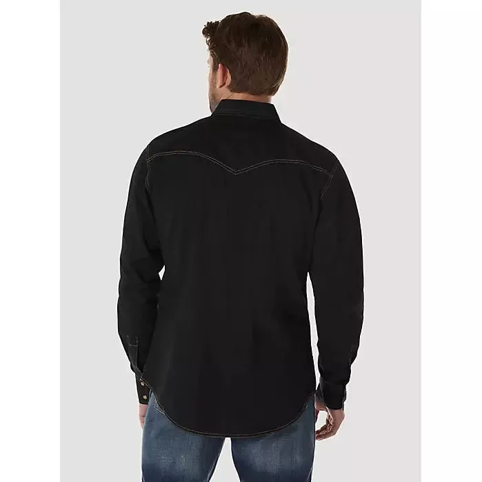 MEN'S WRANGLER RETRO® LONG SLEEVE WESTERN SNAP SOLID DOBBY SHIRT IN BLACK