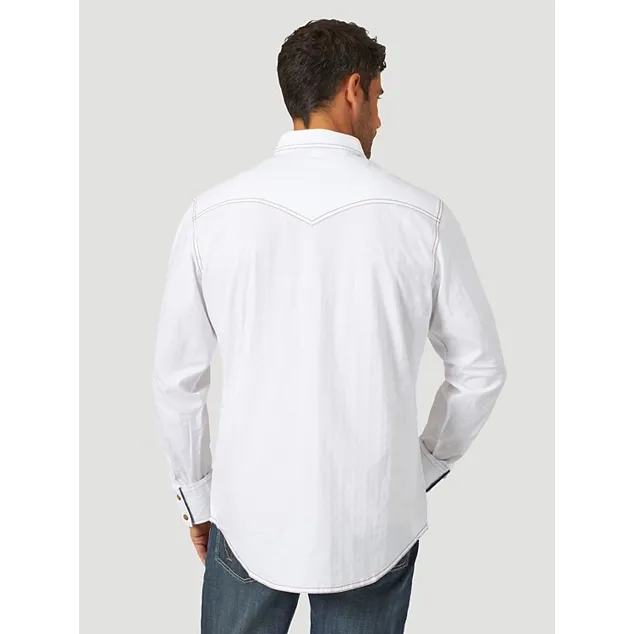 MEN'S WRANGLER RETRO® LONG SLEEVE WESTERN SNAP SOLID DOBBY SHIRT IN WHITE