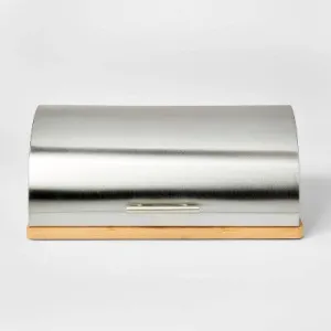 Metal Breadbox with Bamboo Base Silver - Threshold