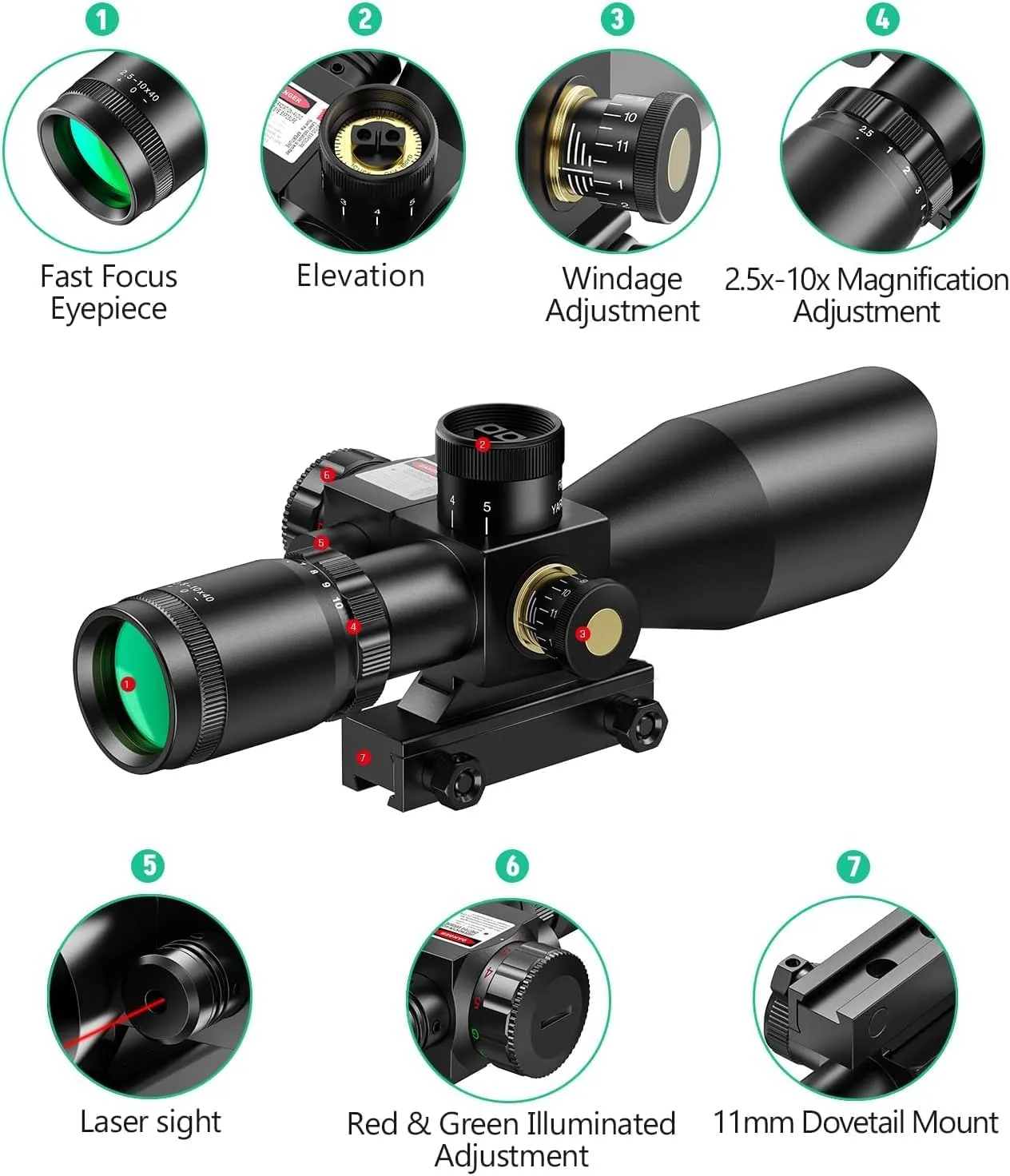 MidTen 2.5-10x40 Mil-dot Rifle Scope with Red Laser Combo