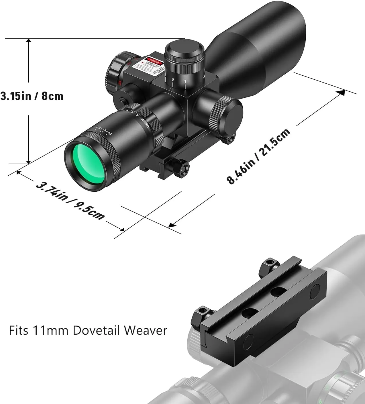 MidTen 2.5-10x40 Mil-dot Rifle Scope with Red Laser Combo