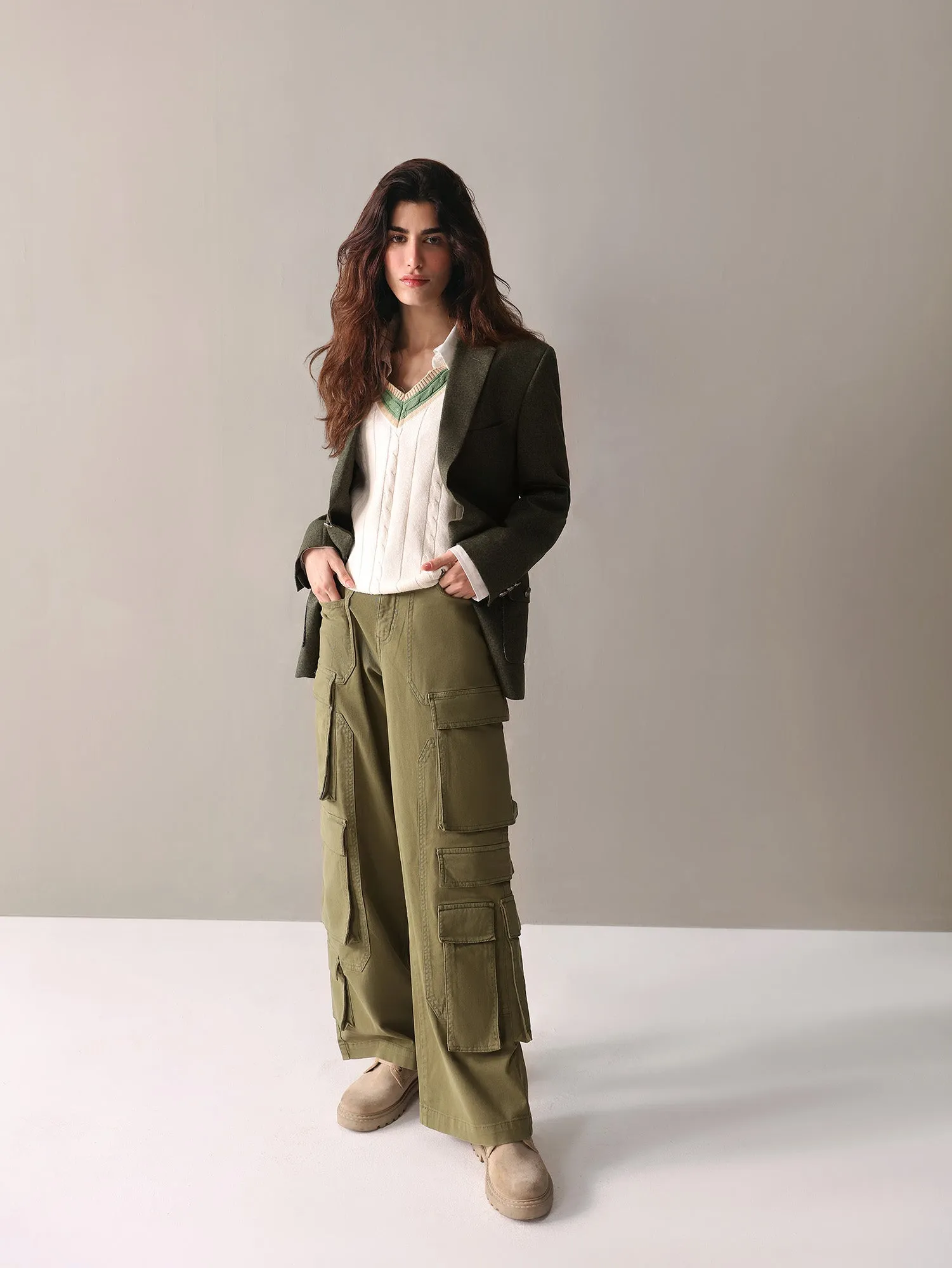 Military Green Wide Leg Cargo