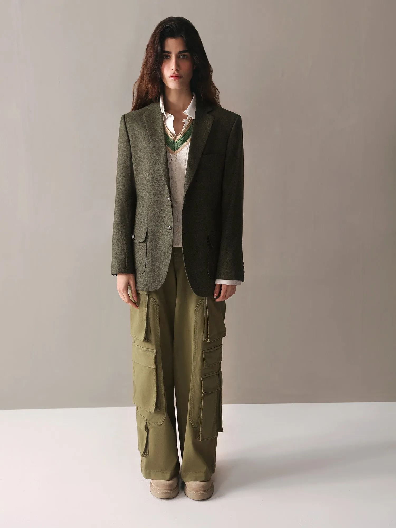 Military Green Wide Leg Cargo