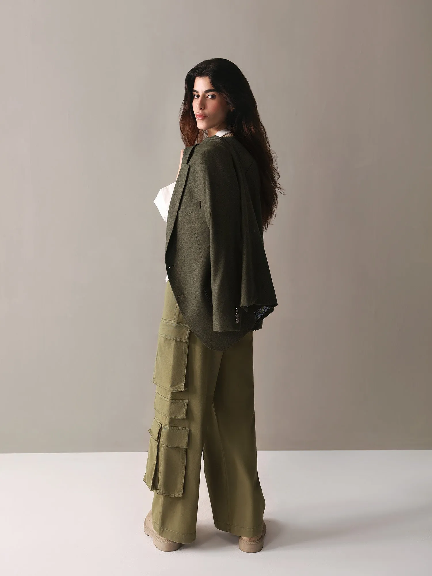 Military Green Wide Leg Cargo