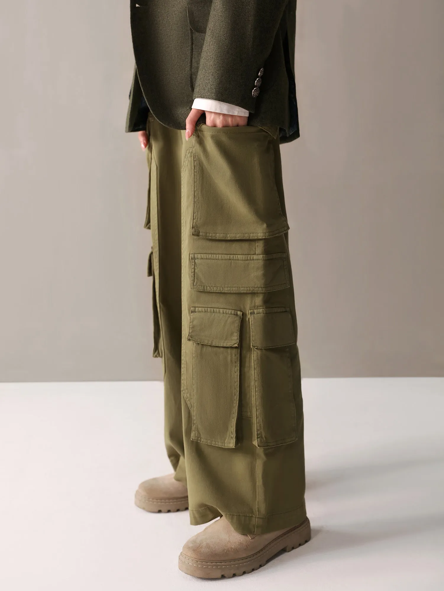 Military Green Wide Leg Cargo