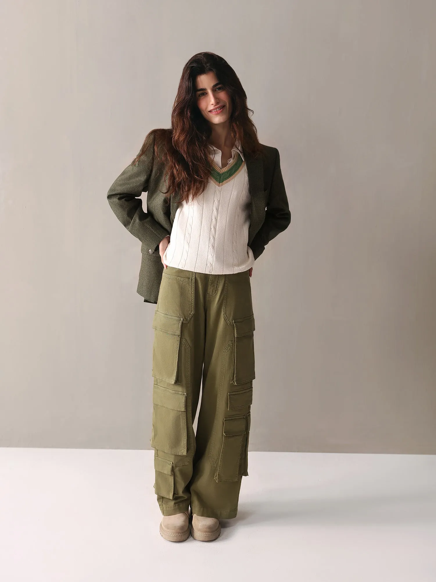 Military Green Wide Leg Cargo