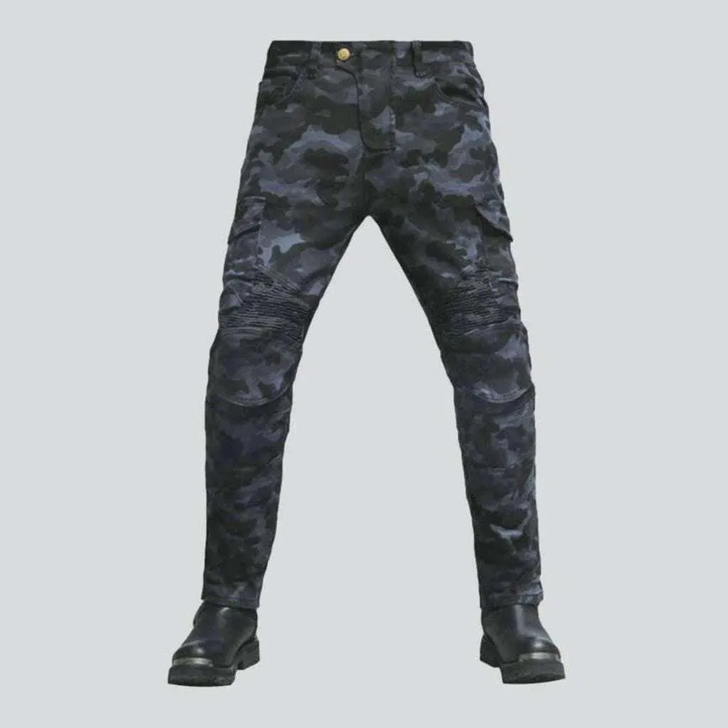 Military grey men's biker jeans