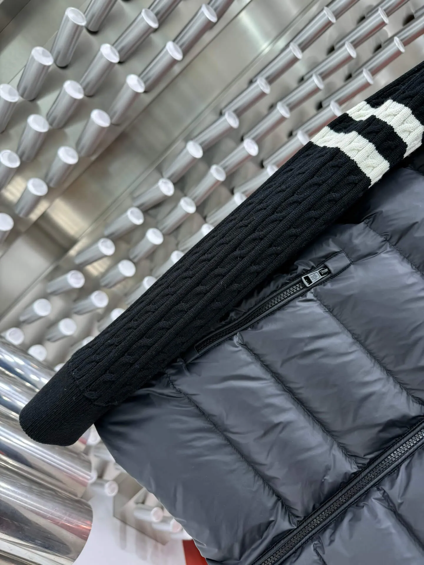 Moncler Black Puffer Jacket with Knitted Sleeves