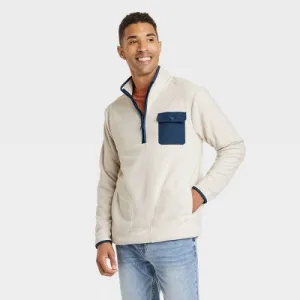 New - Men's Quarter-Zip Fleece Sweatshirt - Goodfellow & Co Cream XL