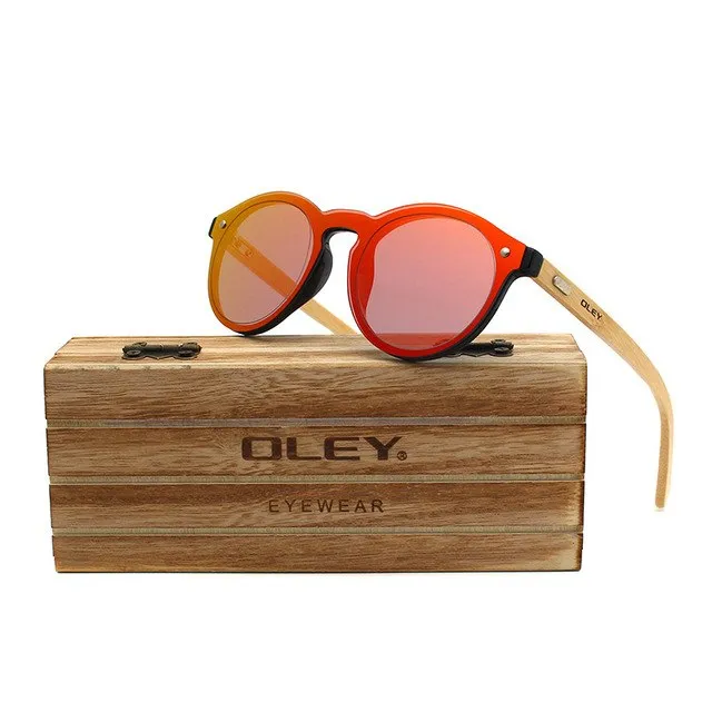 Oley Brand Bamboo Leg Hd Color Film Sunglasses Women Classic Round Overall Flat Lens Z0479