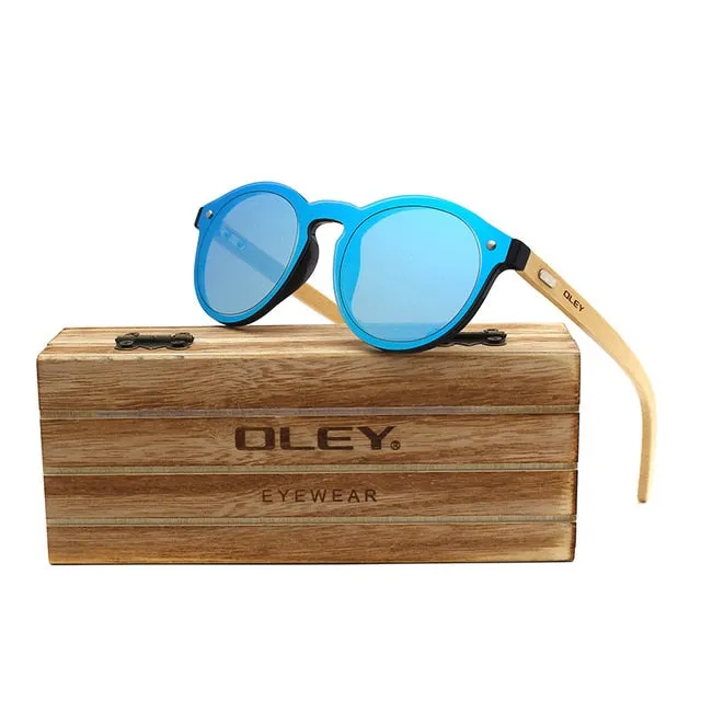 Oley Brand Bamboo Leg Hd Color Film Sunglasses Women Classic Round Overall Flat Lens Z0479