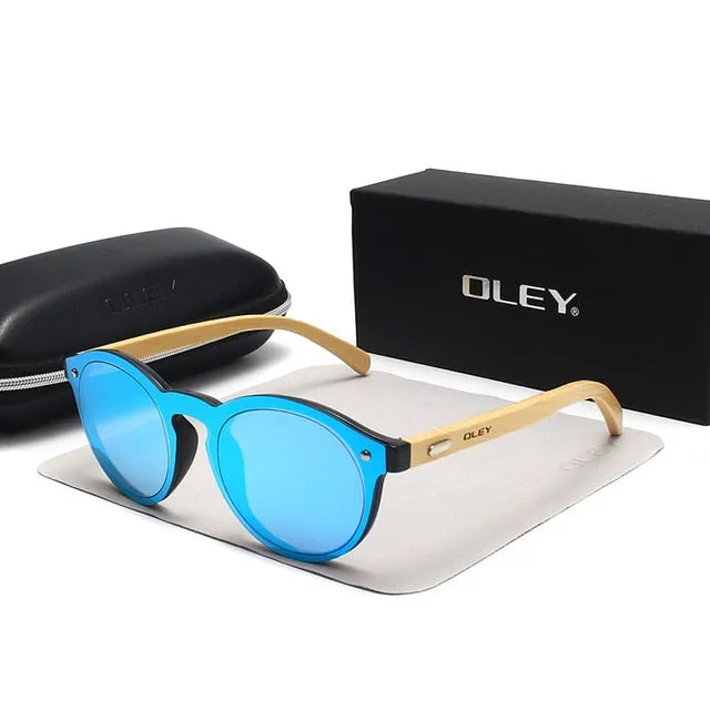 Oley Brand Bamboo Leg Hd Color Film Sunglasses Women Classic Round Overall Flat Lens Z0479