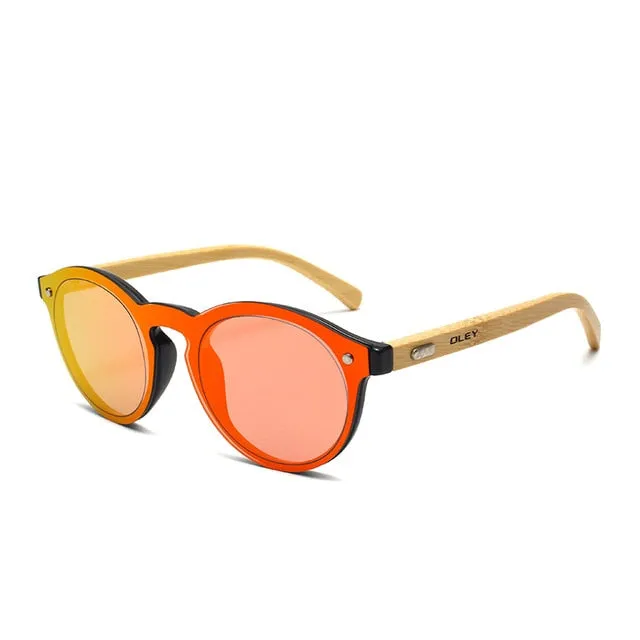 Oley Brand Bamboo Leg Hd Color Film Sunglasses Women Classic Round Overall Flat Lens Z0479