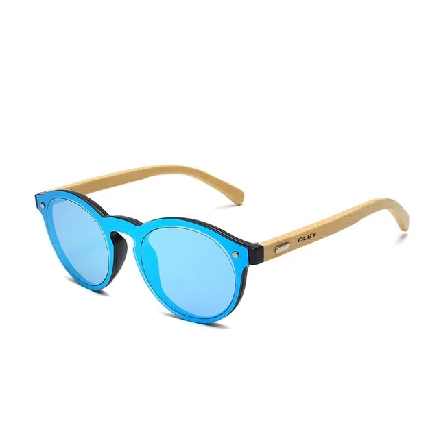 Oley Brand Bamboo Leg Hd Color Film Sunglasses Women Classic Round Overall Flat Lens Z0479