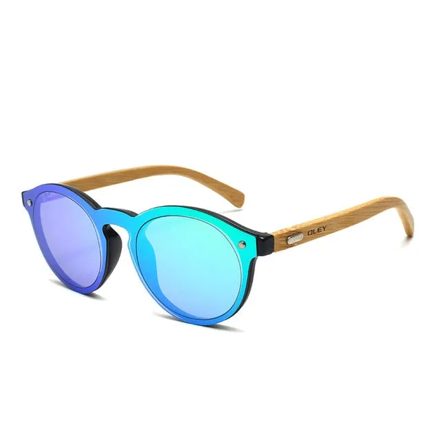 Oley Brand Bamboo Leg Hd Color Film Sunglasses Women Classic Round Overall Flat Lens Z0479